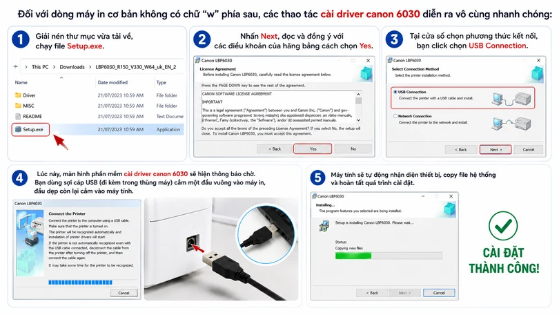 Các bước cài driver Canon 6030 kết nối cap usb
