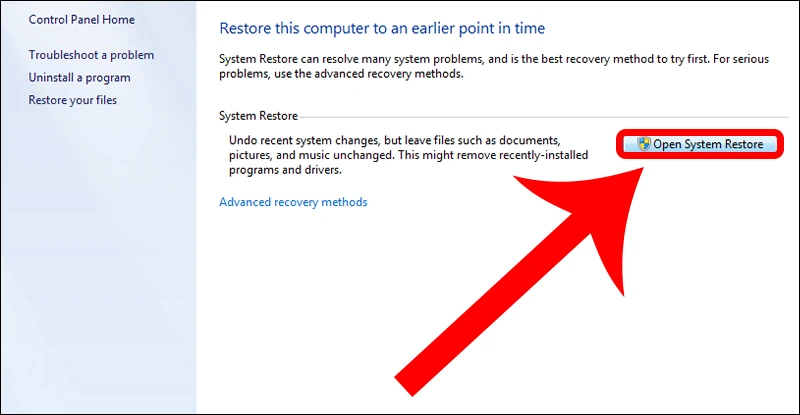 Chọn Open System Restore.