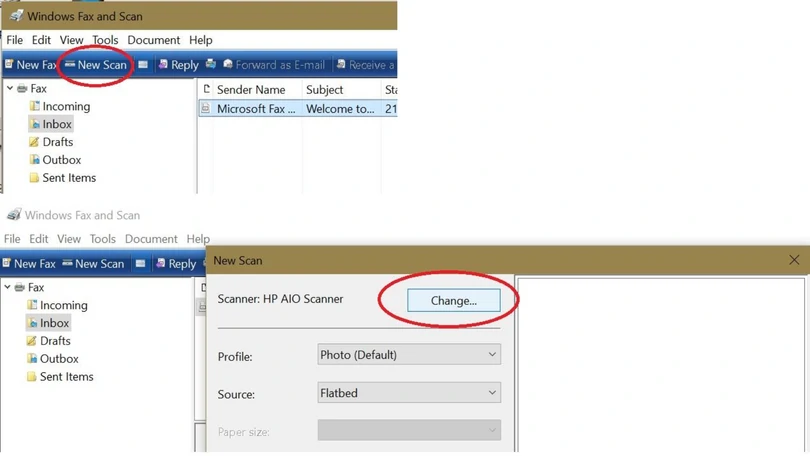 Giao diện phần mềm Windows Fax and Scan trên máy tính
