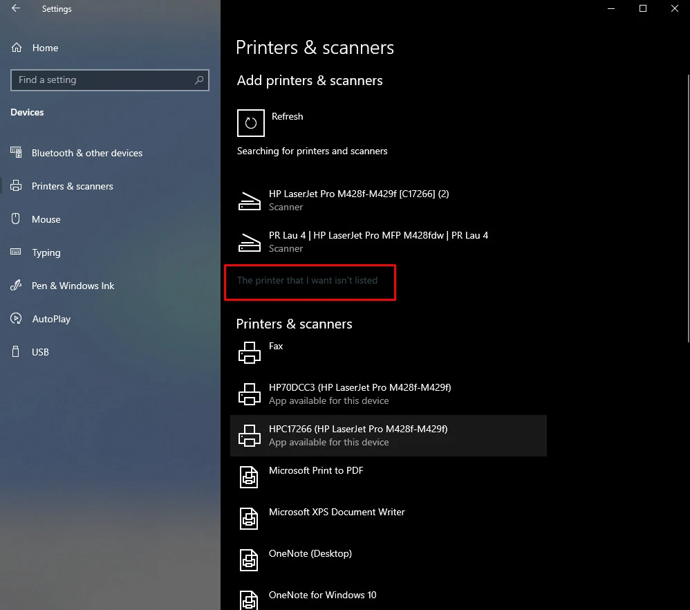 Nếu không có, bạn có thể nhân vào "The printer that I want isn't listed"
