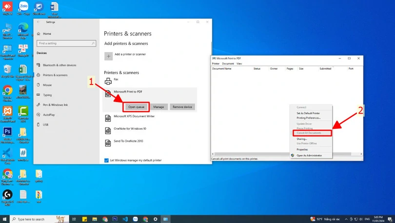 Sử dụng cửa sổ Printers and Scanners