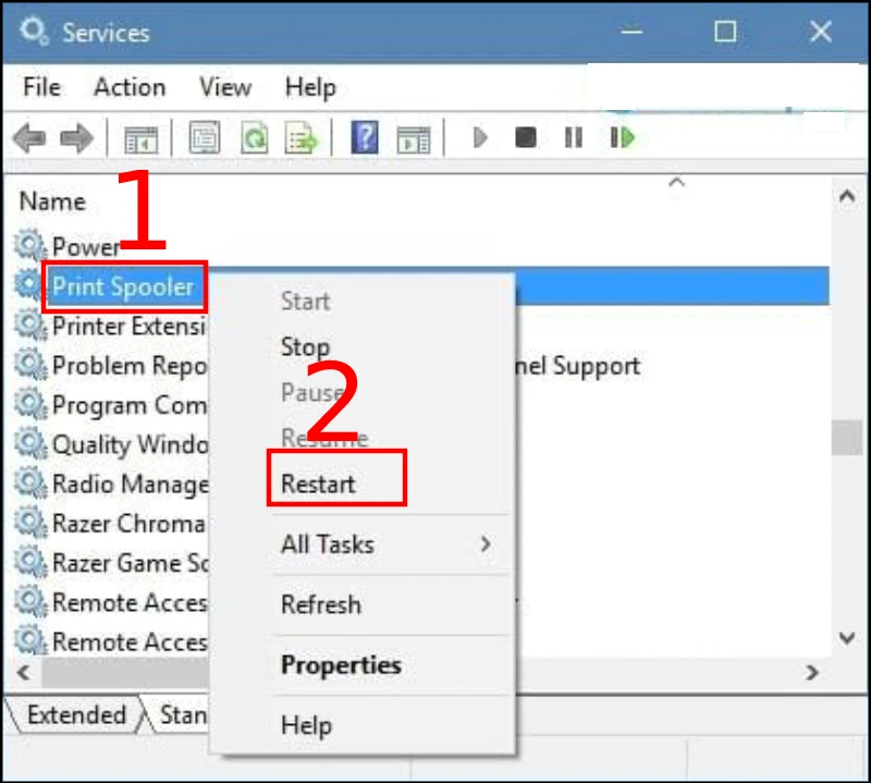 Khởi động lạ tến trình Print Spooler Bước 2